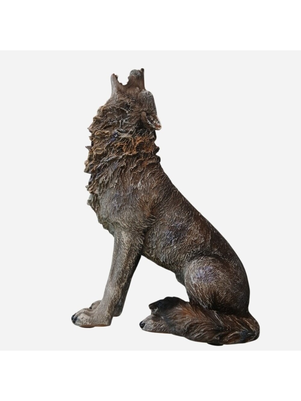 Rustic Howling Timberwolf Art Statue Intricate Deep Carved Fur Wolf Collectible